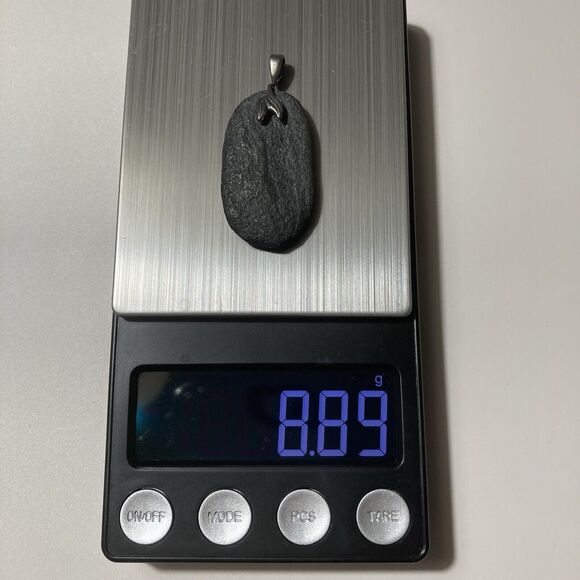 Black Lava Rock Oval Pendant With 925 Mermaid Tail Bail Sterling Silver 1.5 Inch - Picture 3 of 8